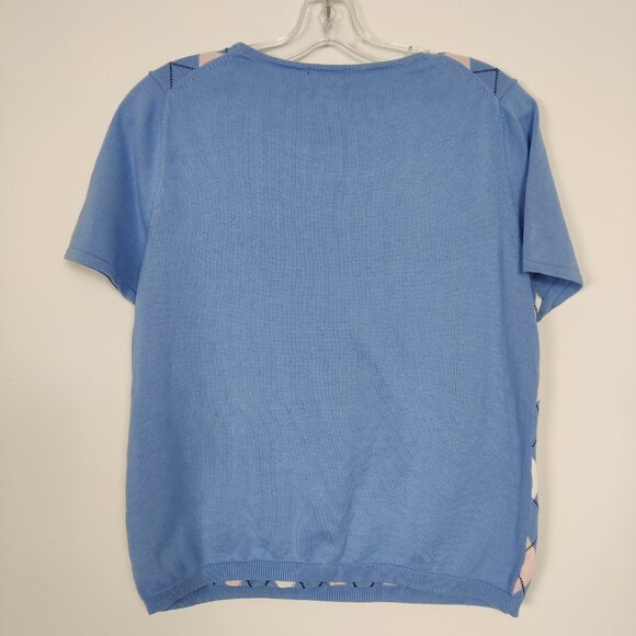 346 Brooks Brothers Supima Cotton Women's Sweater Size L Blue Argyle Tennis Prep - Picture 3 of 6